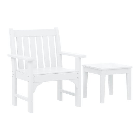 Malibu Outdoor Patio 2-Piece HDPE Adirondack Garden Chair with Square Adirondack Side Table Set