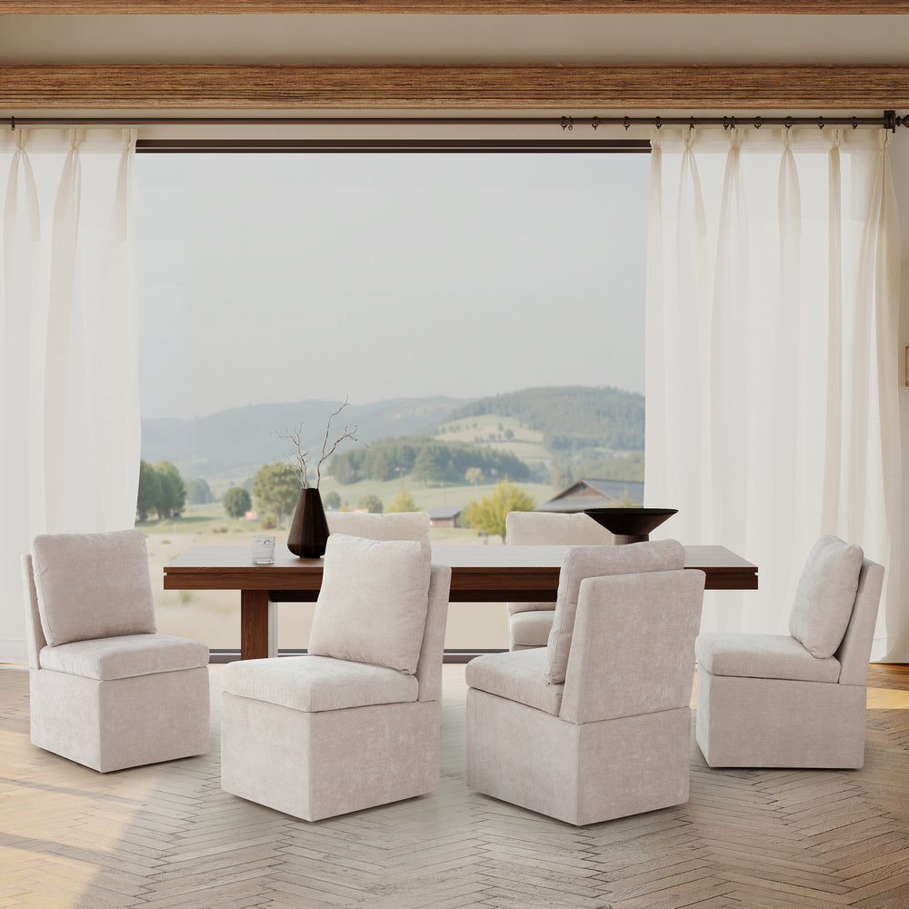 Soho Modern Upholstered Chenille Armless Dining Chairs With Casters (Set of 6)