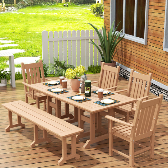 Malibu 6 Piece Outdoor Patio Dining Set Outdoor Table and Bench Armchair Set