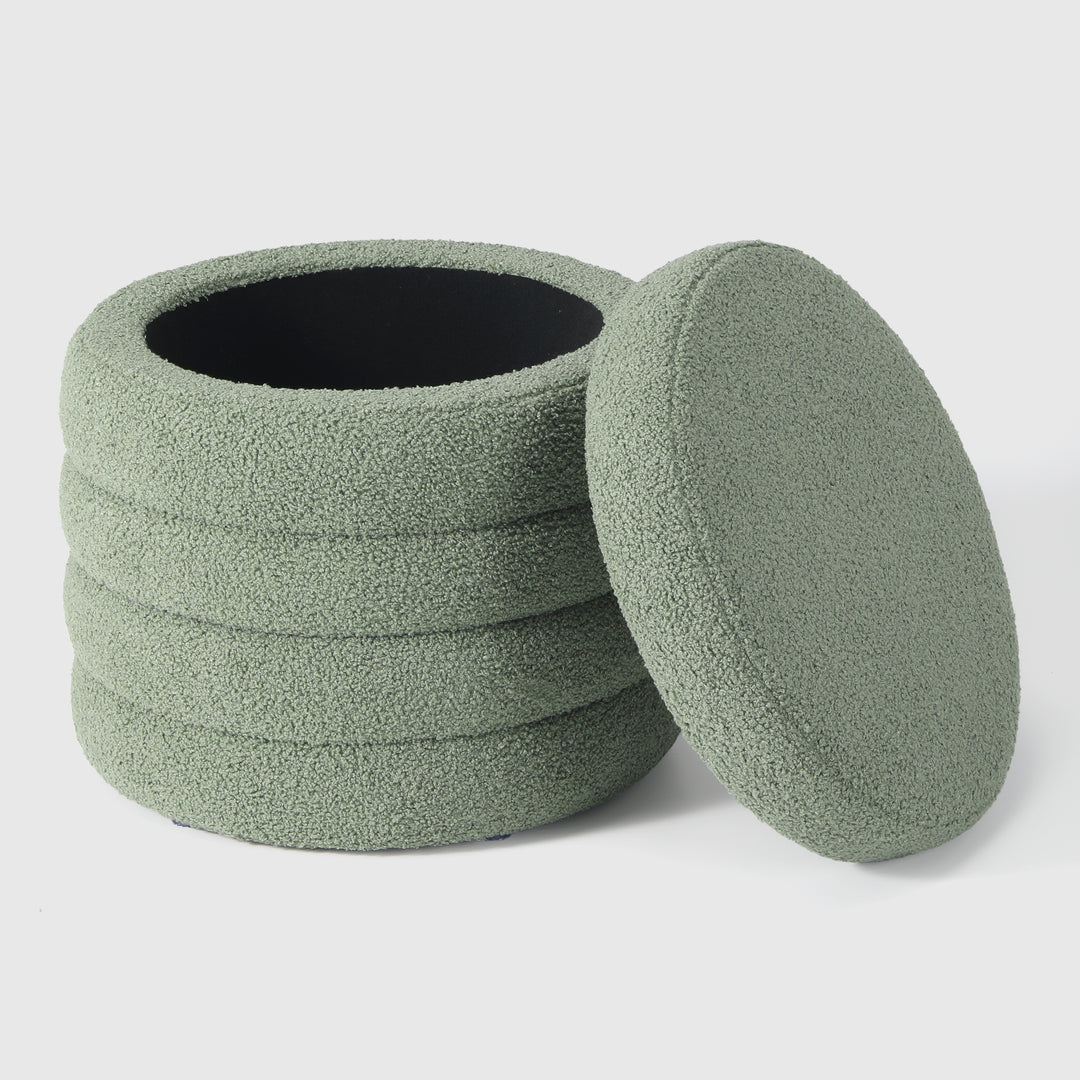 Alexandria Mid-Century Modern Faux Sherpa Round Storage Ottoman