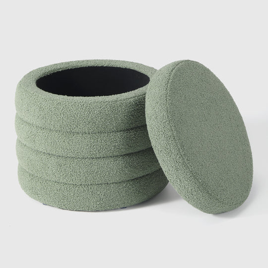Alexandria Mid-Century Modern Faux Sherpa Round Storage Ottoman