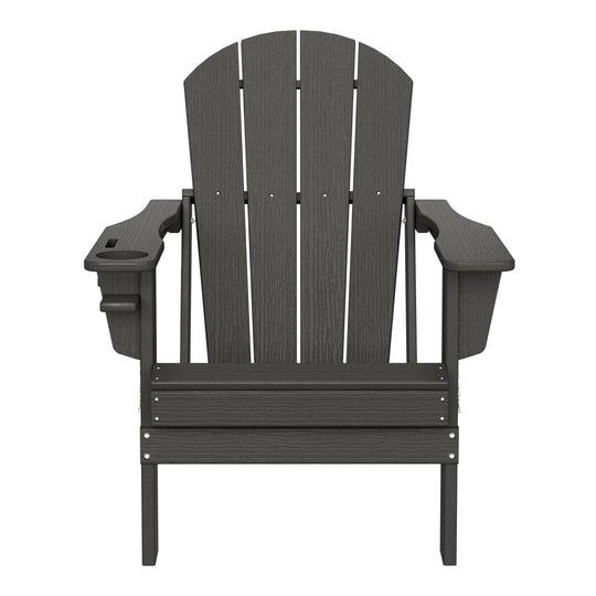 Nantucket Outdoor Patio HDPE Resin Folding Adirondack Chairs With Cup Holder and Phone Holder (Set of Two)