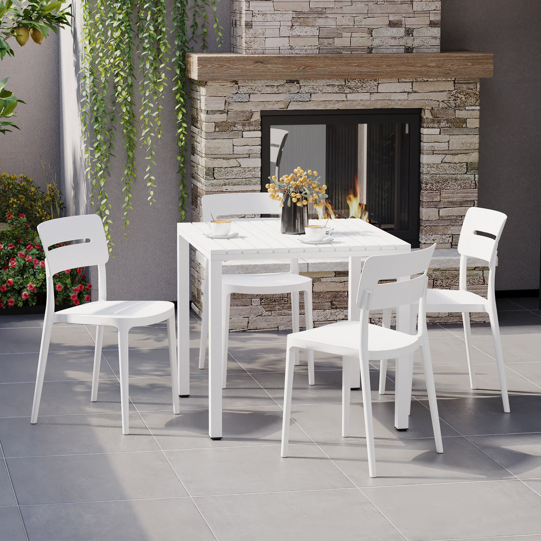 Playa 5-Piece Outdoor Metal Frame Dining Table Patio Set with Stackable Patio Dining Chairs