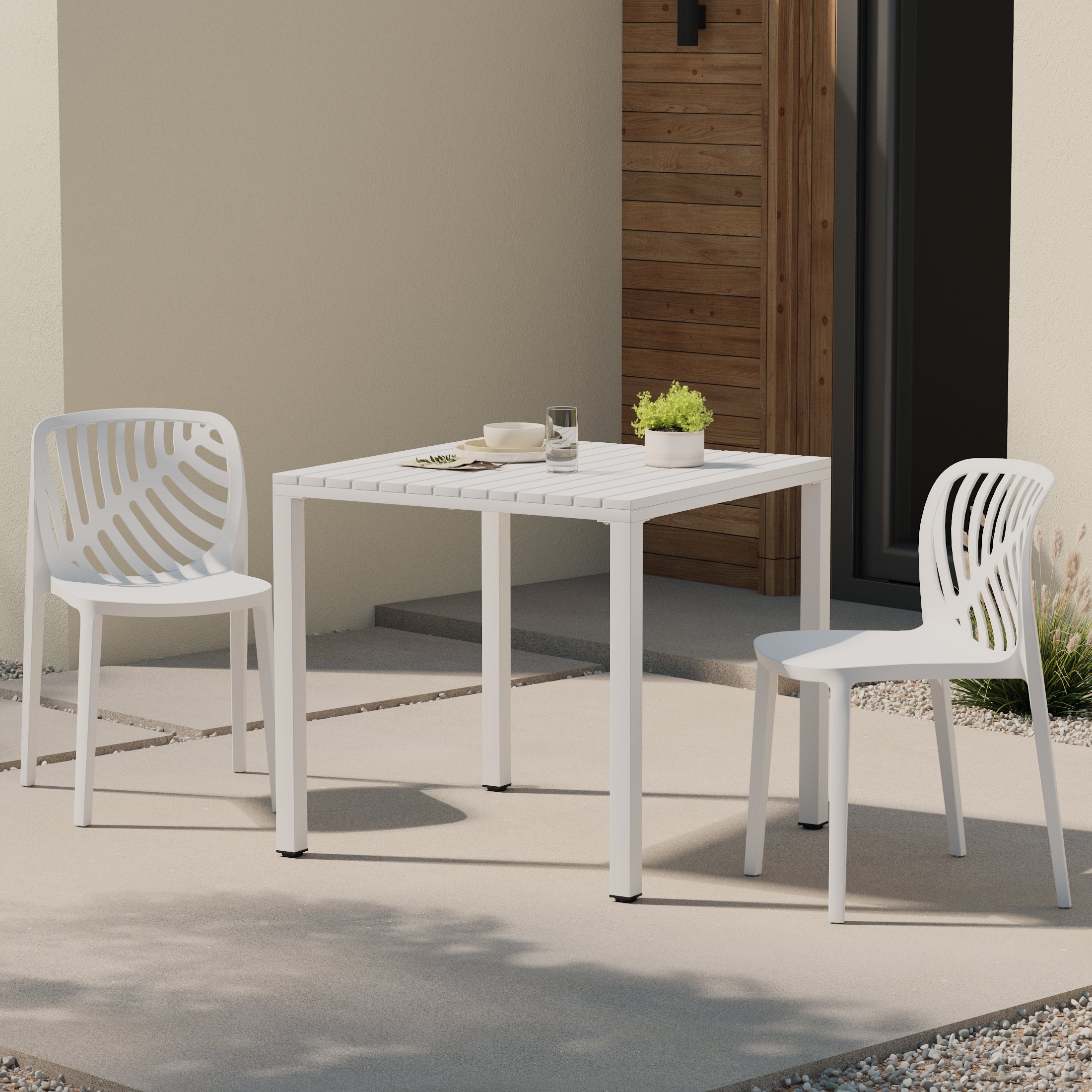 Playa Outdoor Modern Stackable Polypropylene Plastic Patio Bistro Dining Side Chairs (Set of 2)