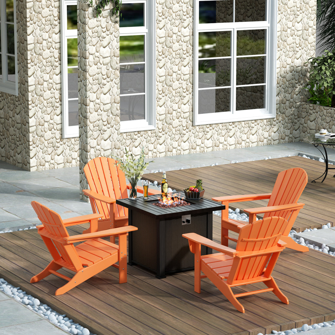 Dylan Outdoor Patio Adirondack Chair With Square Fire Pit Table Sets