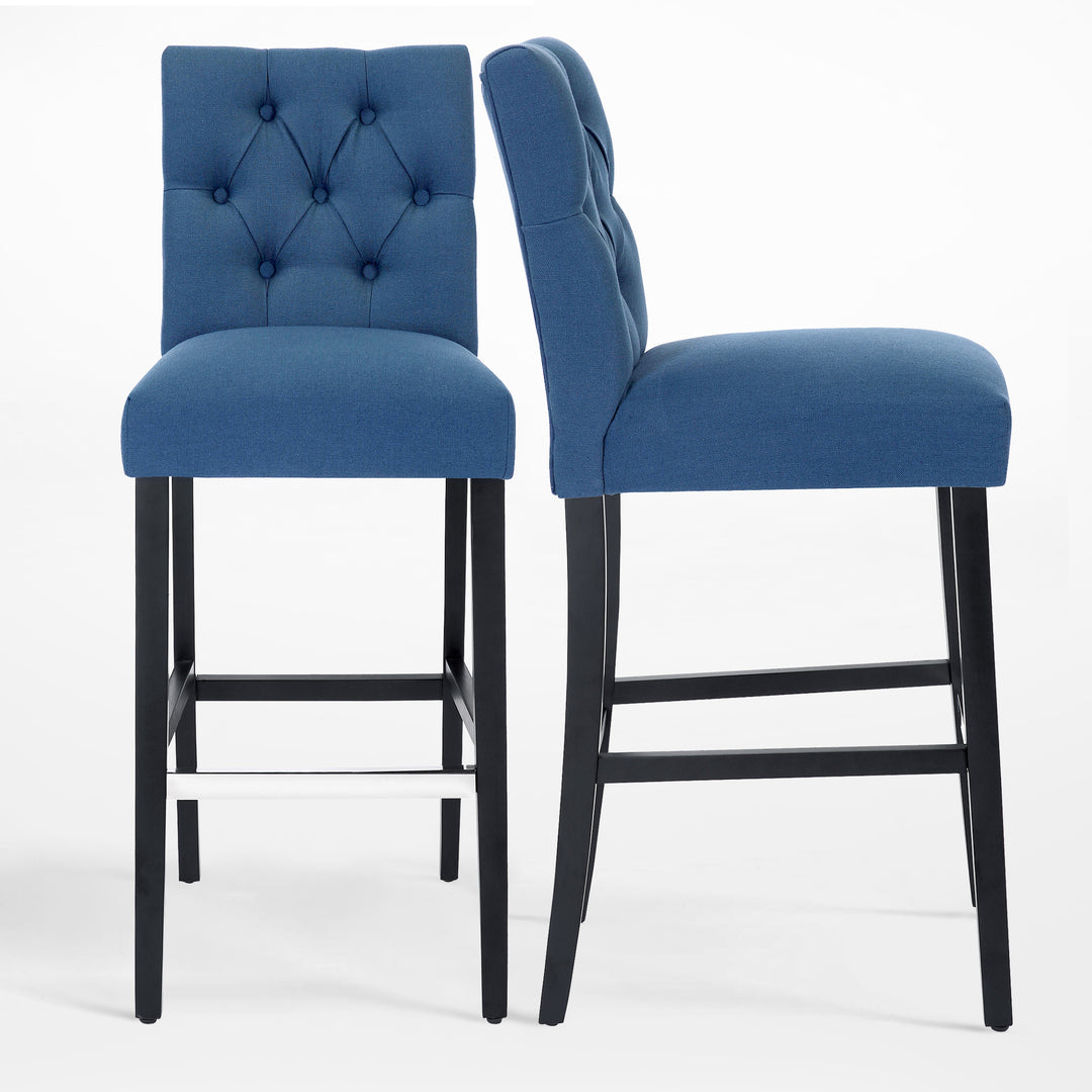 Hayes 29" Linen Fabric Tufted Bar Stool (Set of 2),Black