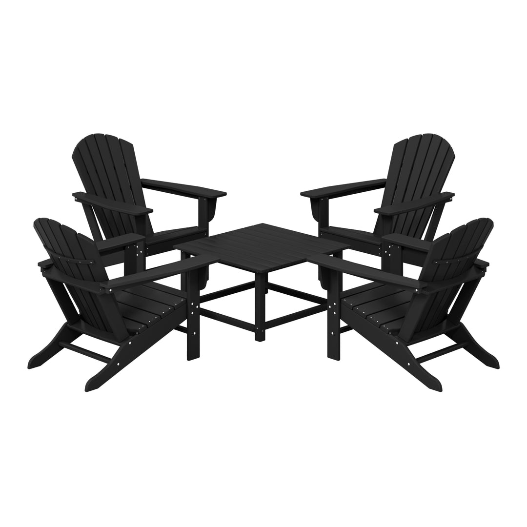 Dylan 5-Piece Outdoor Patio HDPE Adirondack Chair With Square Coffee Table Conversation Set