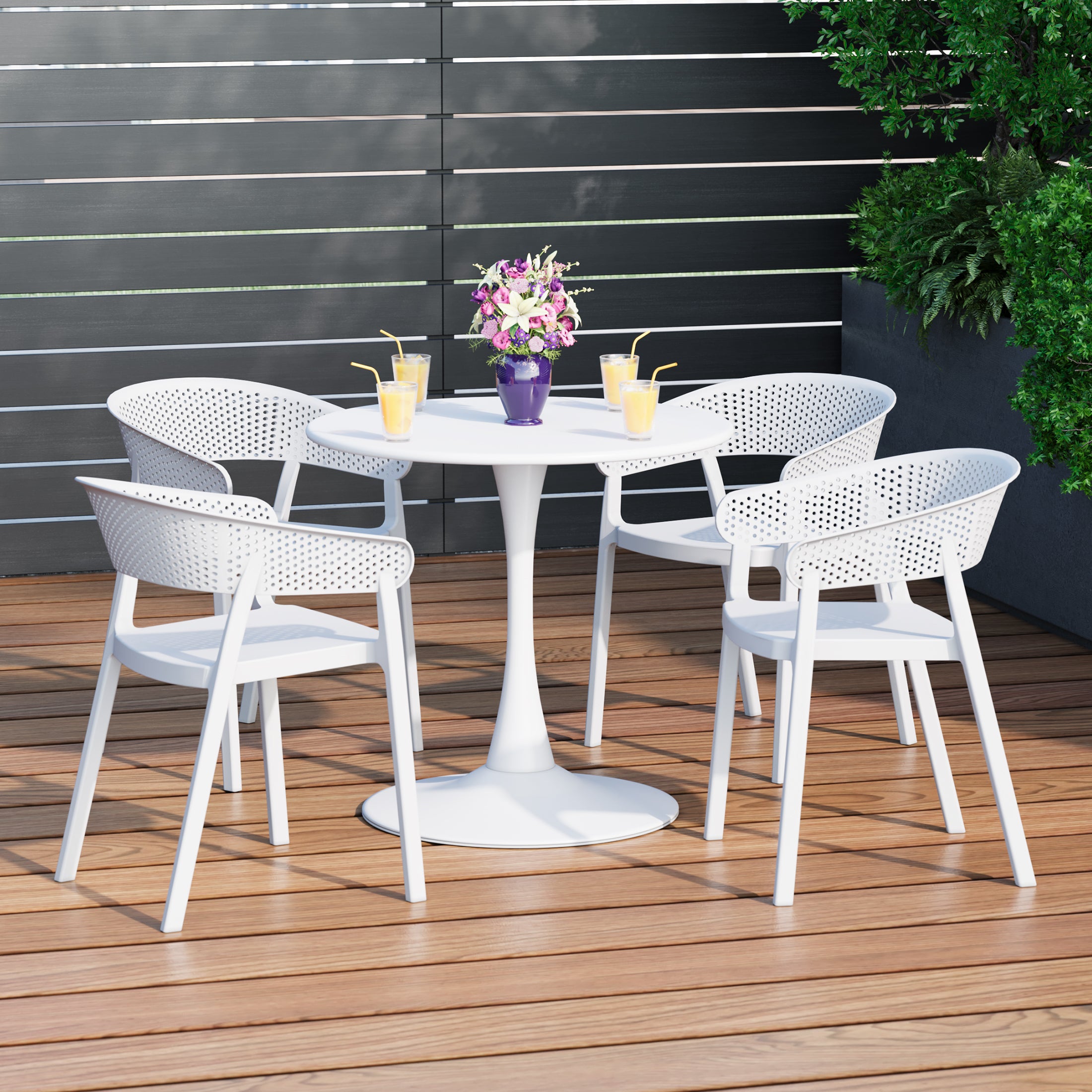 Playa 5-Piece Indoor Outdoor Metal Patio Dining Table Set With Stackable Patio Chairs
