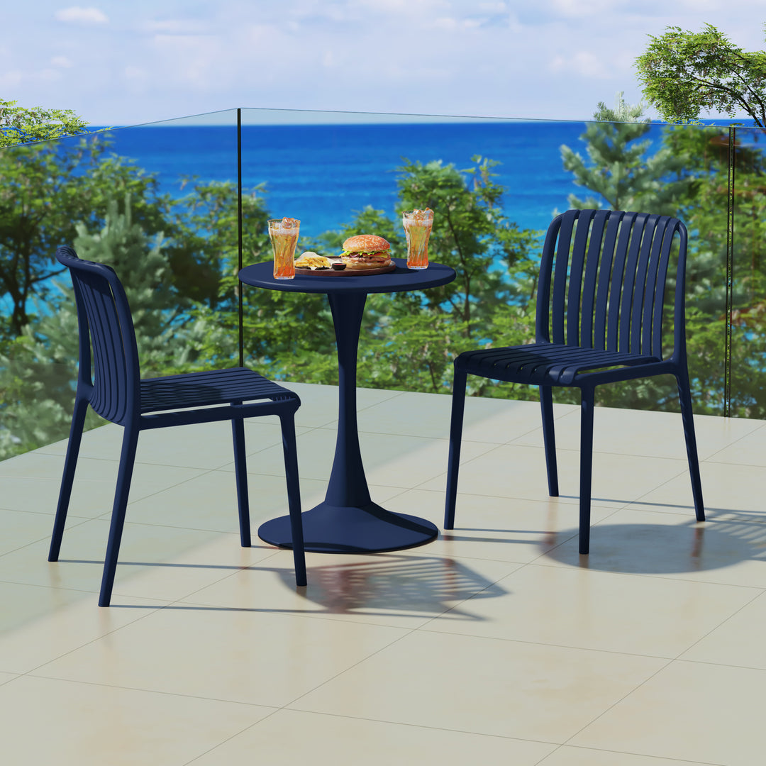 Playa 3-Piece Outdoor Metal Dining Table Set And Stackable Resin Patio Chairs