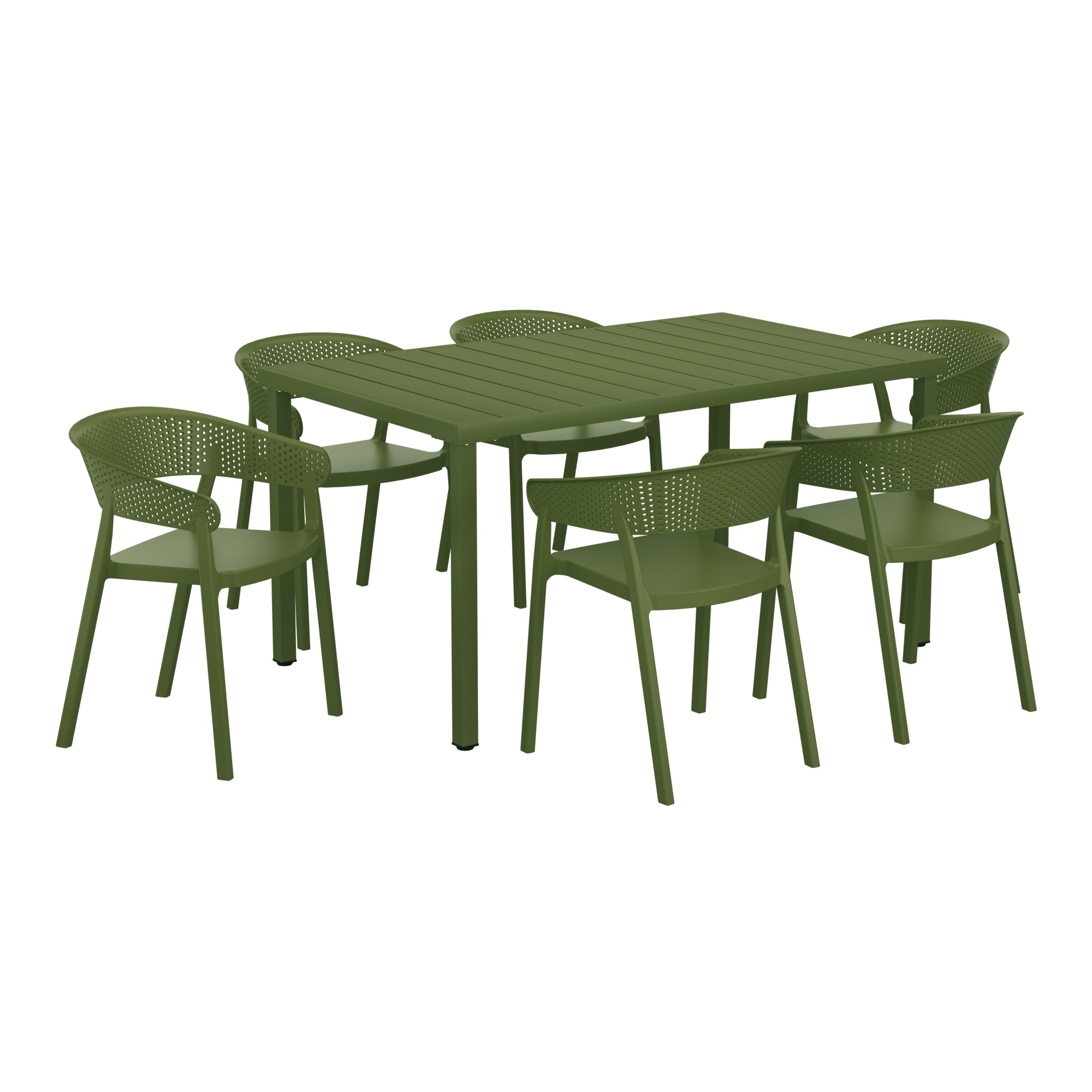 Playa 7-Piece Outdoor Metal Rectangle Patio Dining Table Set With Stackable Patio Dining Chairs