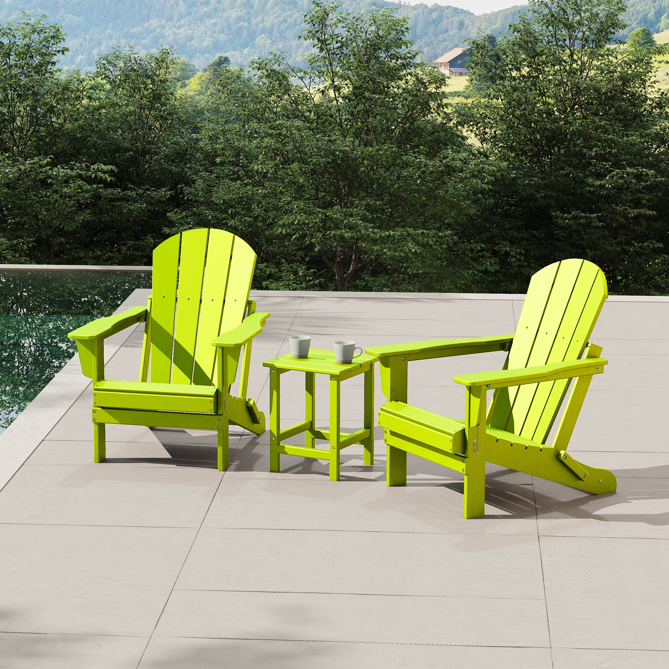 Malibu 3-Piece set Outdoor / Patio Poly Adirondack chair set with a side table ( 2 seater )
