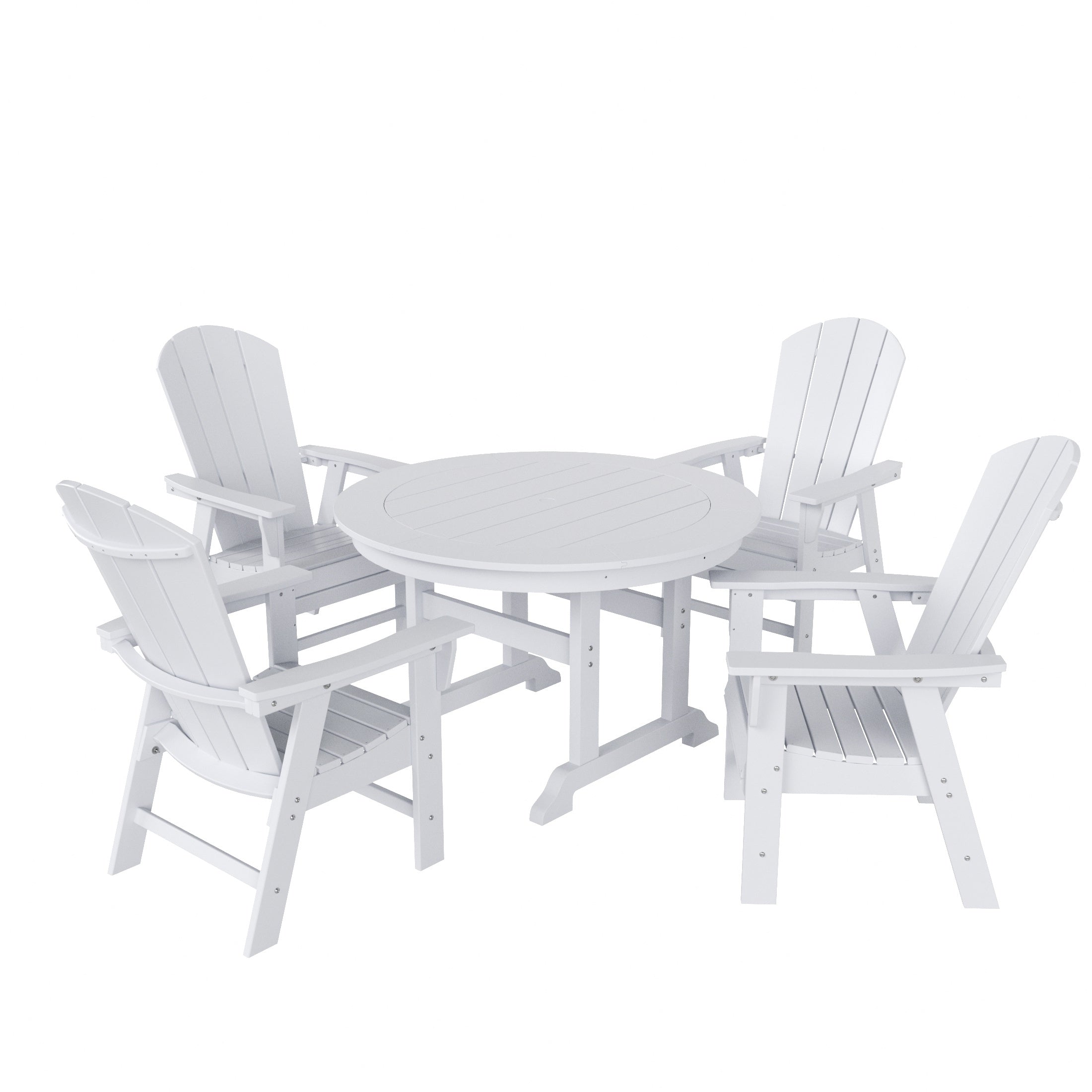 Malibu 5 Piece Outdoor Patio Dining Round Table and Curved Back Armchair Set