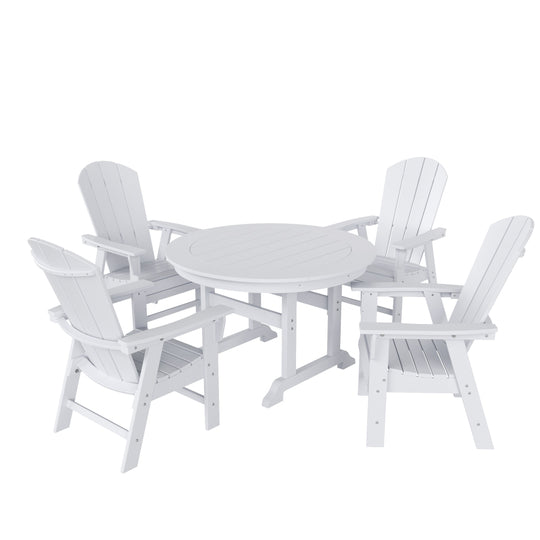 Malibu 5 Piece Outdoor Patio Round Dining Table and Curved Back Armchair Set