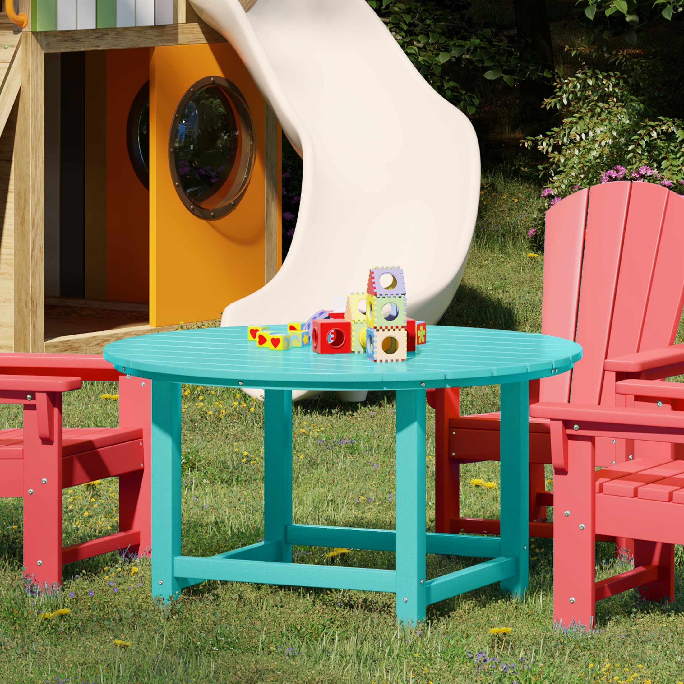 Malibu Kids Outdoor Patio Furniture HDPE 38" Wide Round Dining Table