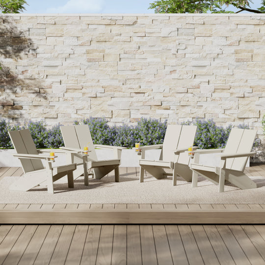 Riviera Outdoor HDPE Modern Adirondack Chair with Cup Holder (Set of 4)