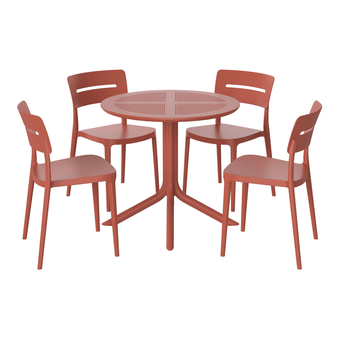 Playa Modern 5-Piece Resin Round Patio Dining Table Set with Stackable Patio Dining Chairs