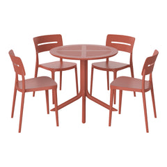 Playa Modern 5-Piece Resin Round Patio Dining Table Set with Stackable Patio Dining Chairs