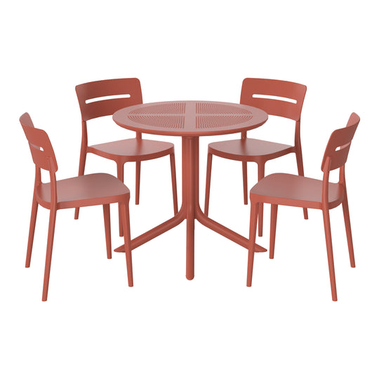 Playa Modern 5-Piece Resin Round Patio Dining Table Set with Stackable Patio Dining Chairs
