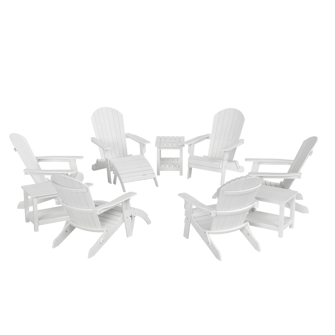 Tuscany HIPS 12-Piece Outdoor Folding Adirondack Chair With Side Table and Folding Ottoman Set