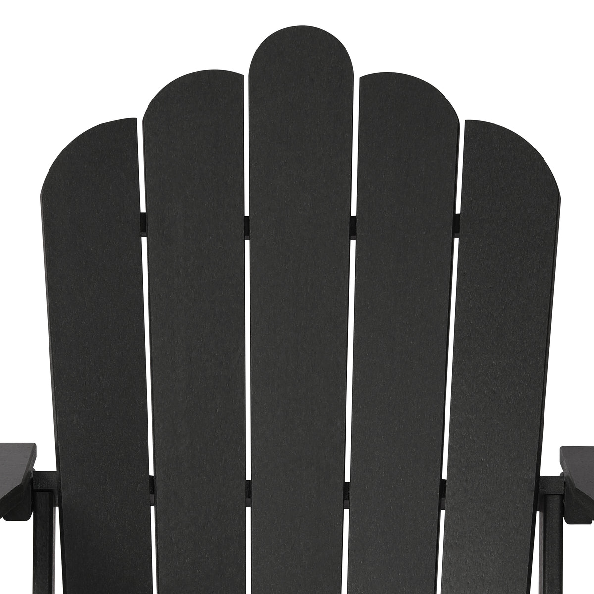 Highland Adirondack chair with cup holder in Black, curved back detail
