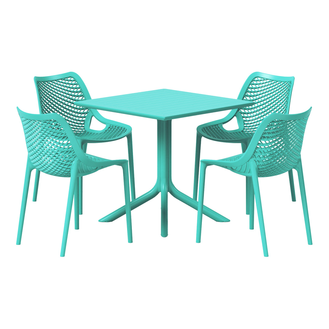 Playa 5-Piece Resin Square Patio Dining Table Set with Stackable Patio Dining Chairs