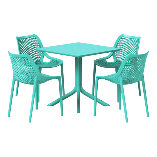 Playa 5-Piece Resin Square Patio Dining Table Set with Stackable Patio Dining Chairs