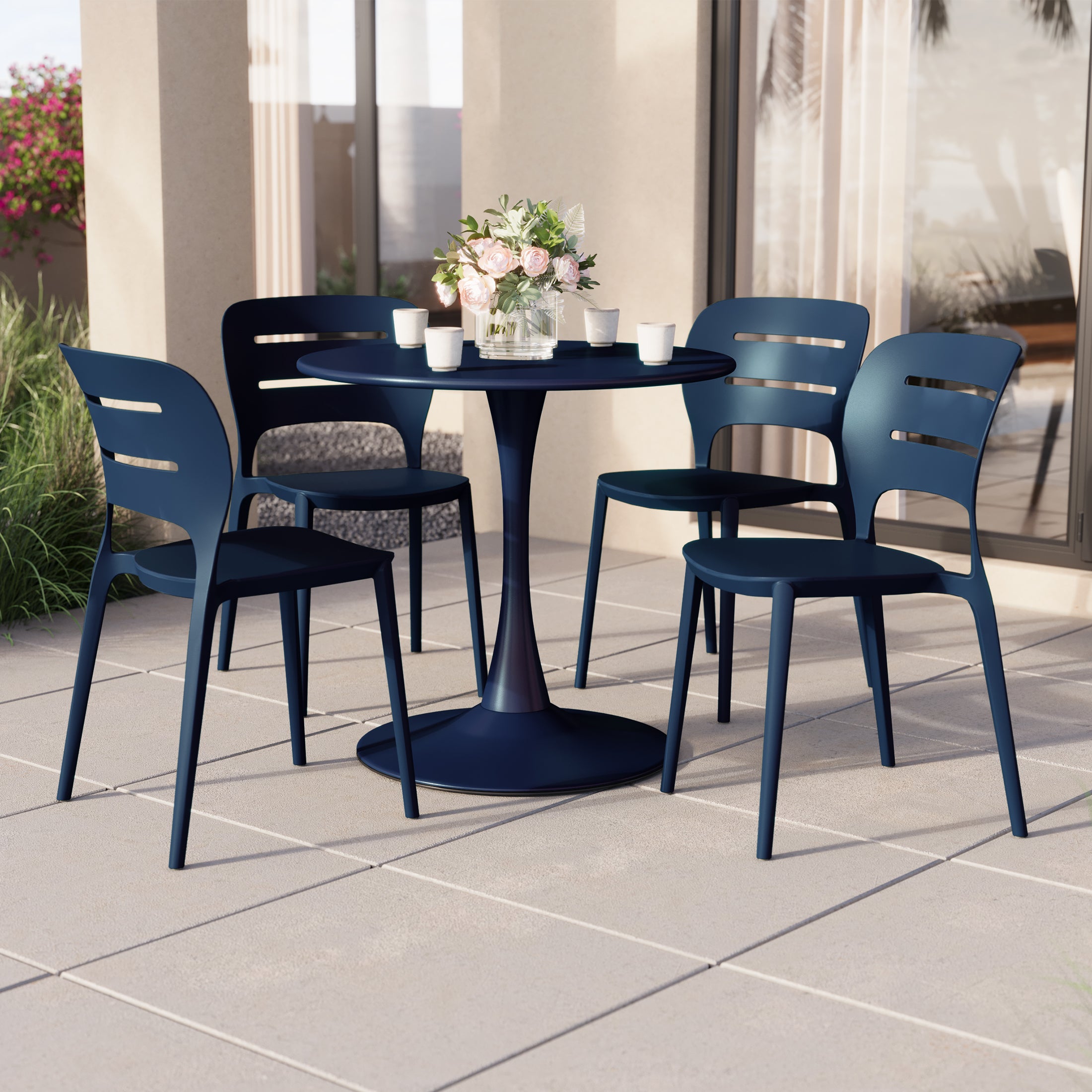 Playa Outdoor Modern Stackable Plastic Patio Dining Side Chairs (Set of 4)
