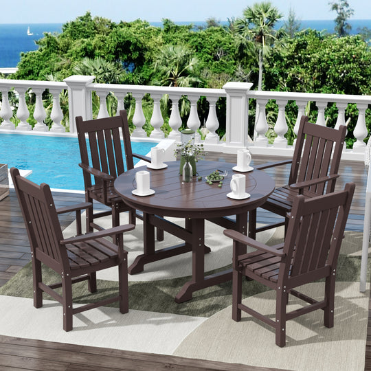 Malibu 5 Piece Outdoor Patio Dining Set Outdoor Round Table and Armchair Set