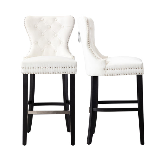 Wordford 29" Tufted Velvet Bar Stool (Set of 2), Black