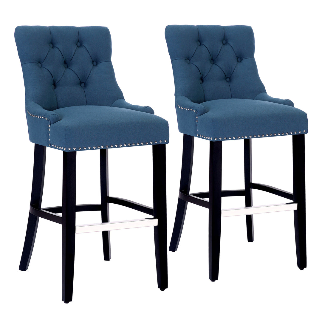 Hayes 29" Upholstered Tufted Wood Bar Stool (Set of 2), Black