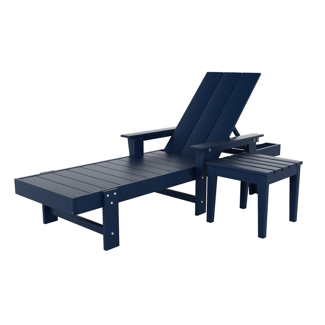 Ashore Modern Reclining Chaise Lounge with Side Table 2-Piece Set