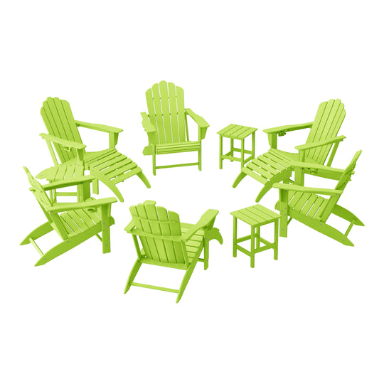 Highland 12-Piece HDPE Outdoor Patio Furniture Adirondack Chair Conversation Table Set