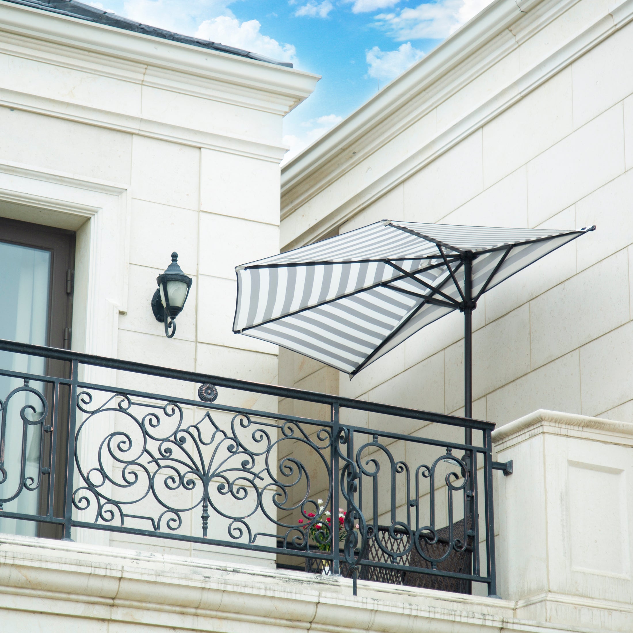 Lanai 9 ft. Aluminum Half Market Crank Lift Patio Umbrella