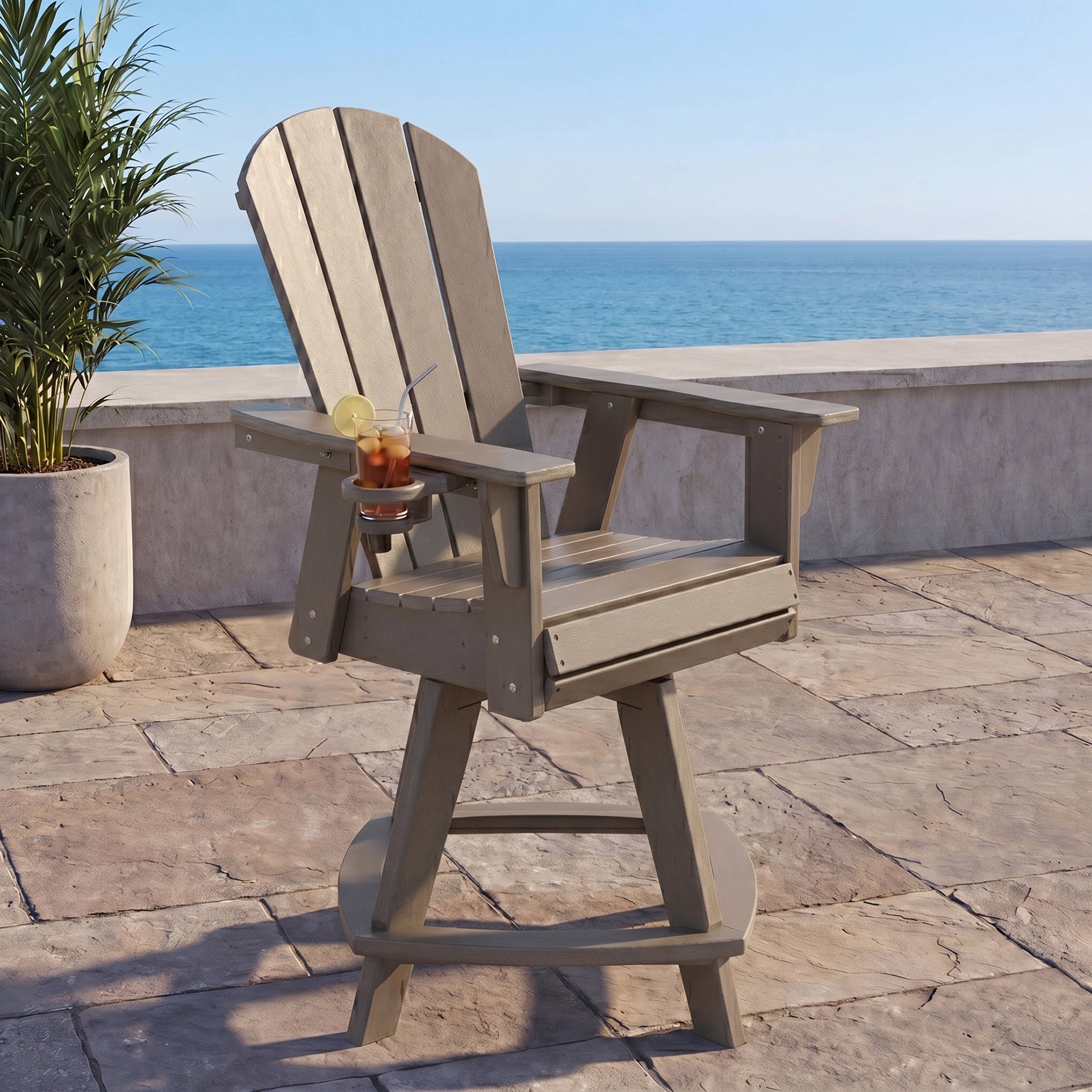 Malibu Outdoor HDPE Adirondack Swivel Counter Height Bar Chair With Cup Holder