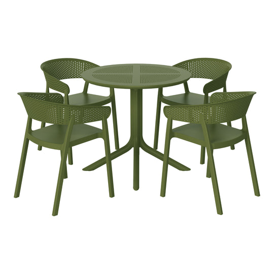 Playa 5-Piece Modern Patio Round Dining Table Set with Stackable Patio Dining Chairs