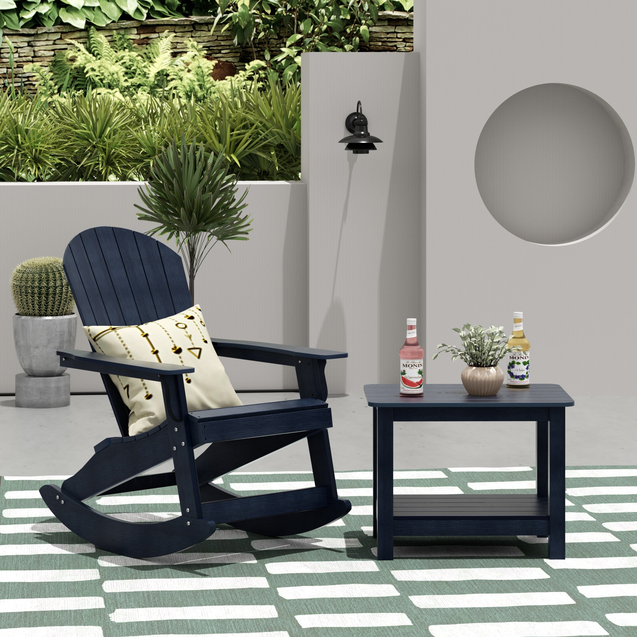 Tuscany 2-Piece HIPS Outdoor Rocking Adirondack Chair With Side Table