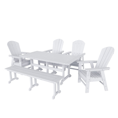 Malibu 6 Piece Outdoor Patio Dining Table and Armchair Dining Bench Set