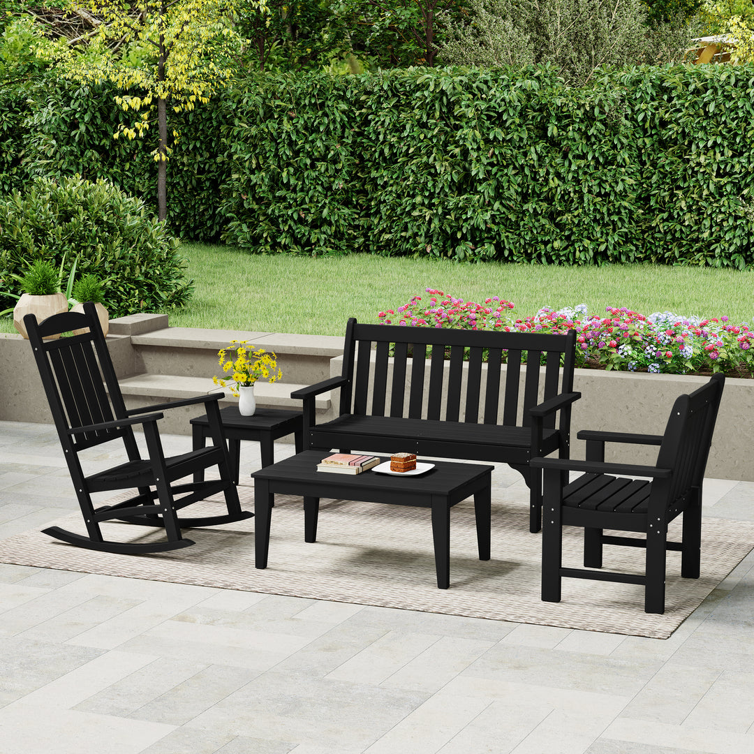 Malibu 5-Piece HDPE Outdoor Patio Furniture Couch and Rocking Chair Set