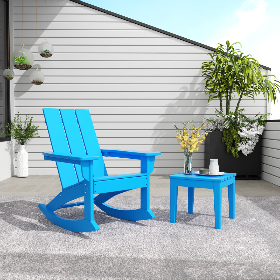 Ashore WestinTrends 2-Pieces Set Modern Plastic Outdoor Rocking Chair with Square Side Table