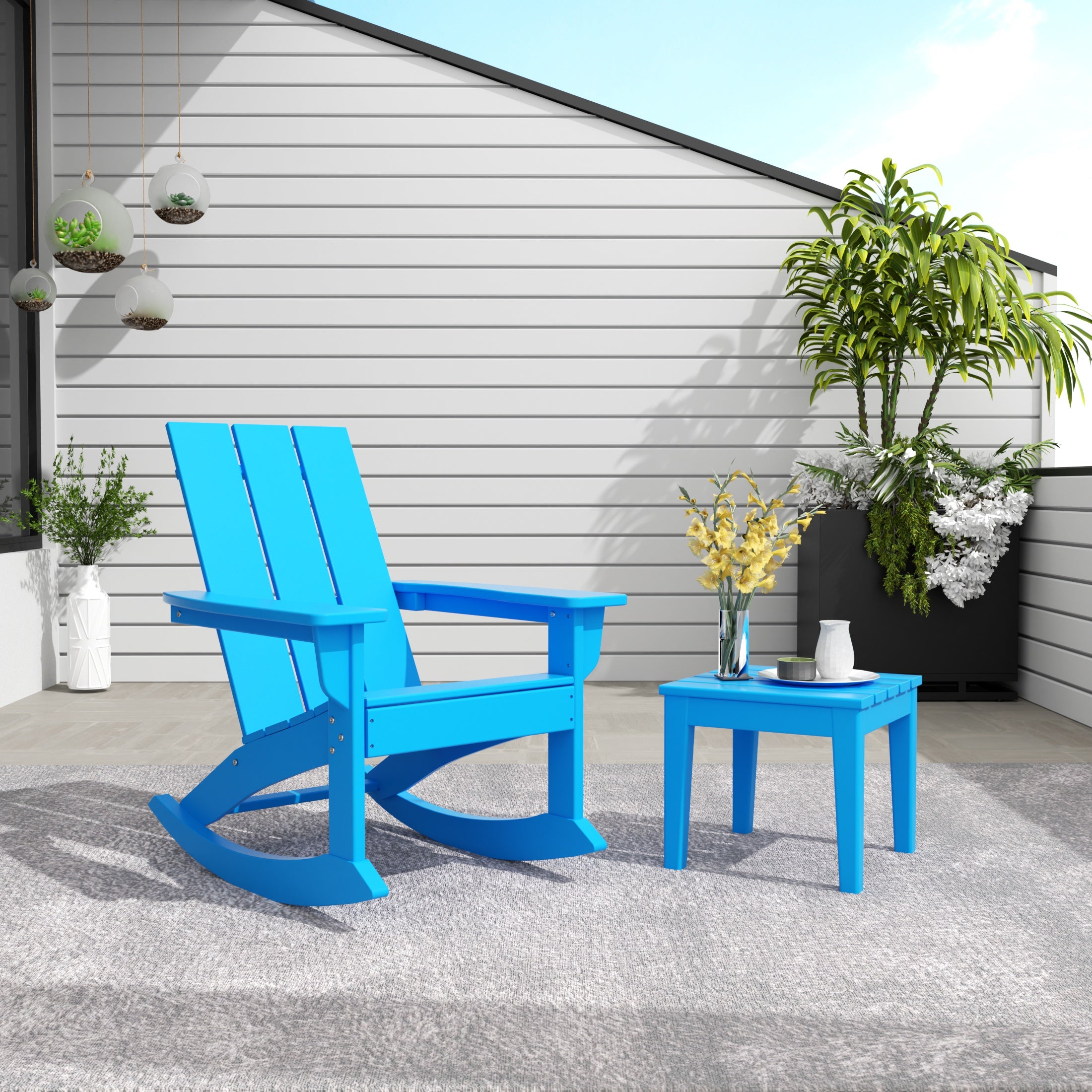 Ashore 2-Pieces Set Modern Plastic Outdoor Rocking Chair with Square Side Table