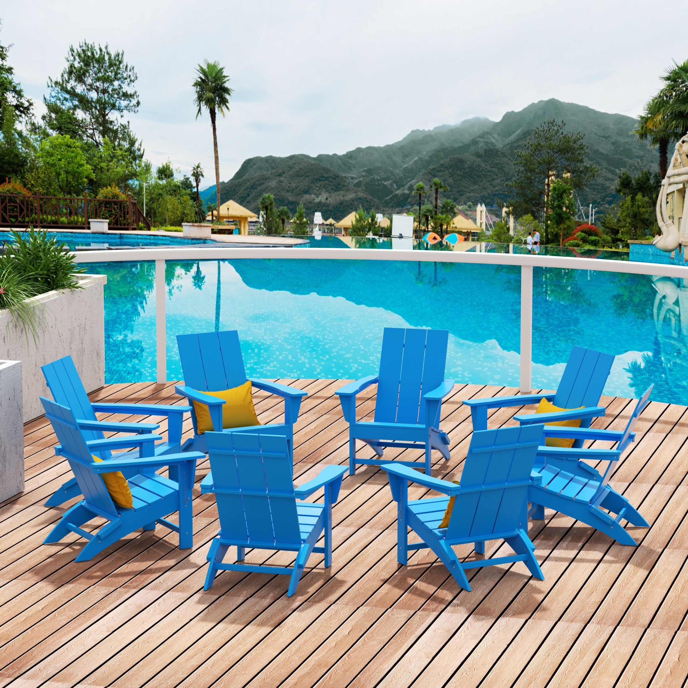 Ashore Modern Poly Folding Adirondack Chair Set (Set of 8)