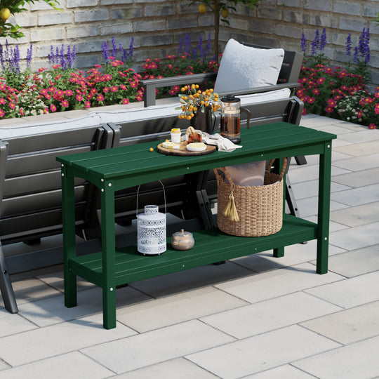 Malibu 55" Outdoor Patio HDPE Adirondack 2-Tier Shelf Console Table