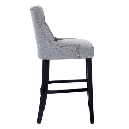 Hayes 29" Upholstered Tufted Wood Bar Stool, Black