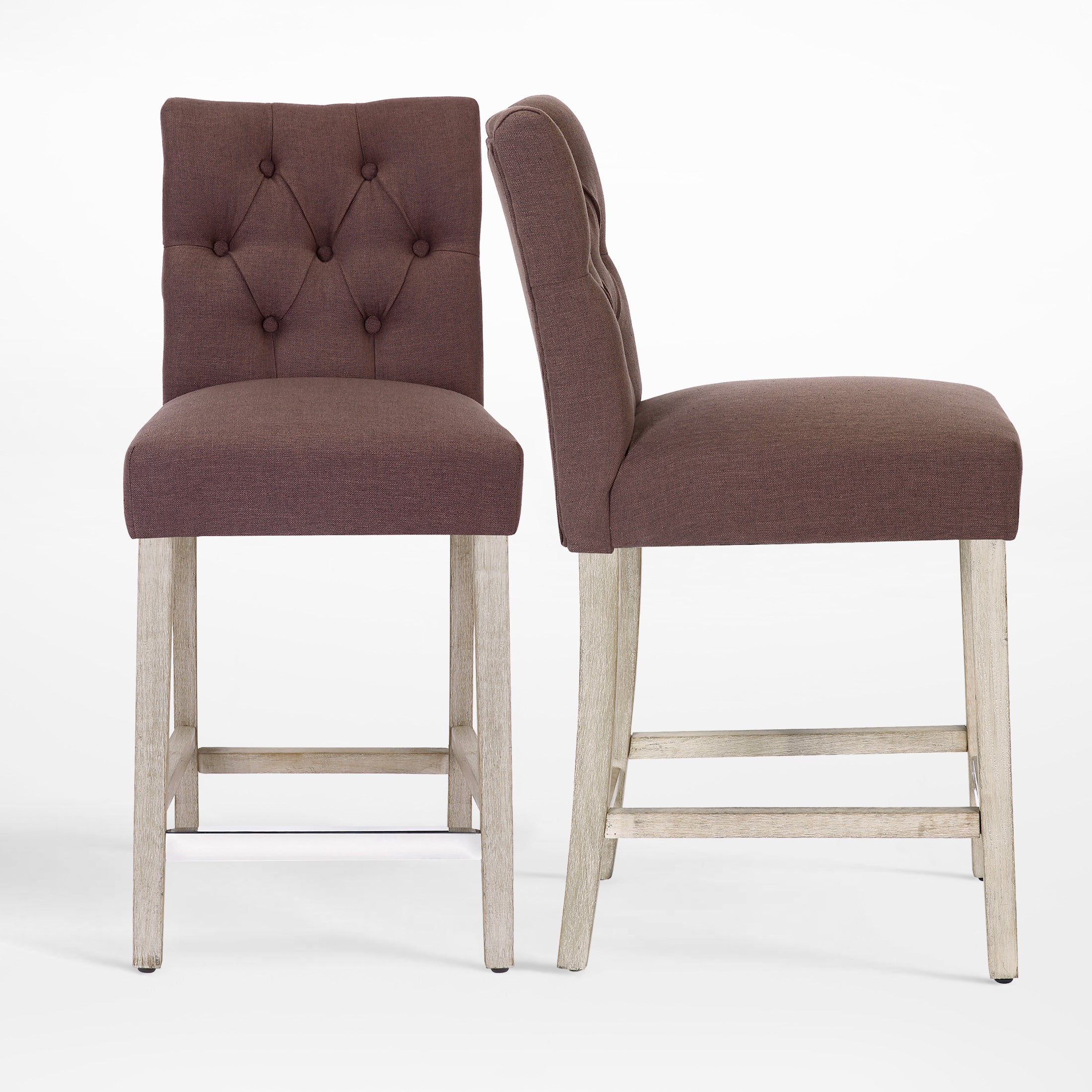 Hayes 24" Linen Fabric Tufted Counter Stool (Set of 2),Antique Gray