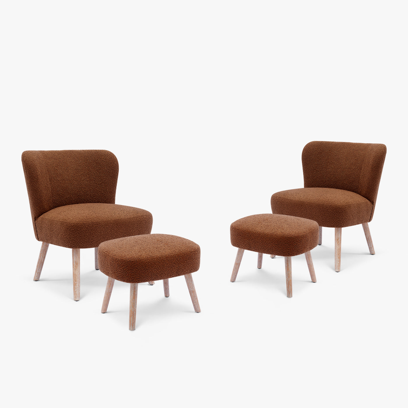Genevieve 4-Piece Set Mid-Century Boucle Accent Chairs with Ottoman Foot Stools