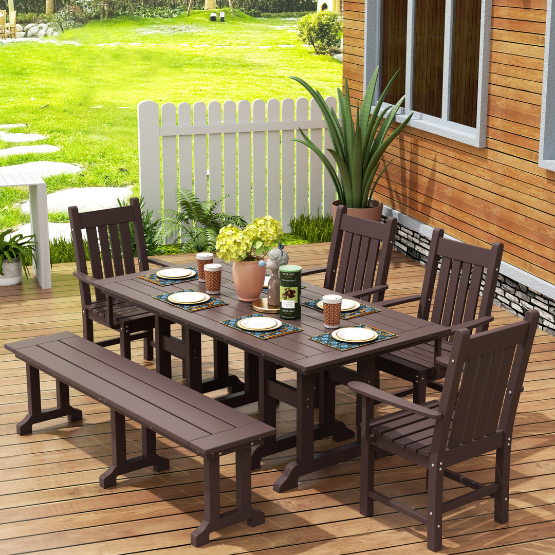 Malibu 6 Piece Outdoor Patio Dining Set Outdoor Table and Bench Armchair Set