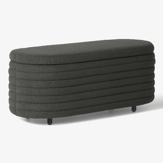 Alexandria 42" Wide Mid-Century Modern Upholstered Teddy Sherpa Tufted Oval Storage Ottoman Bench