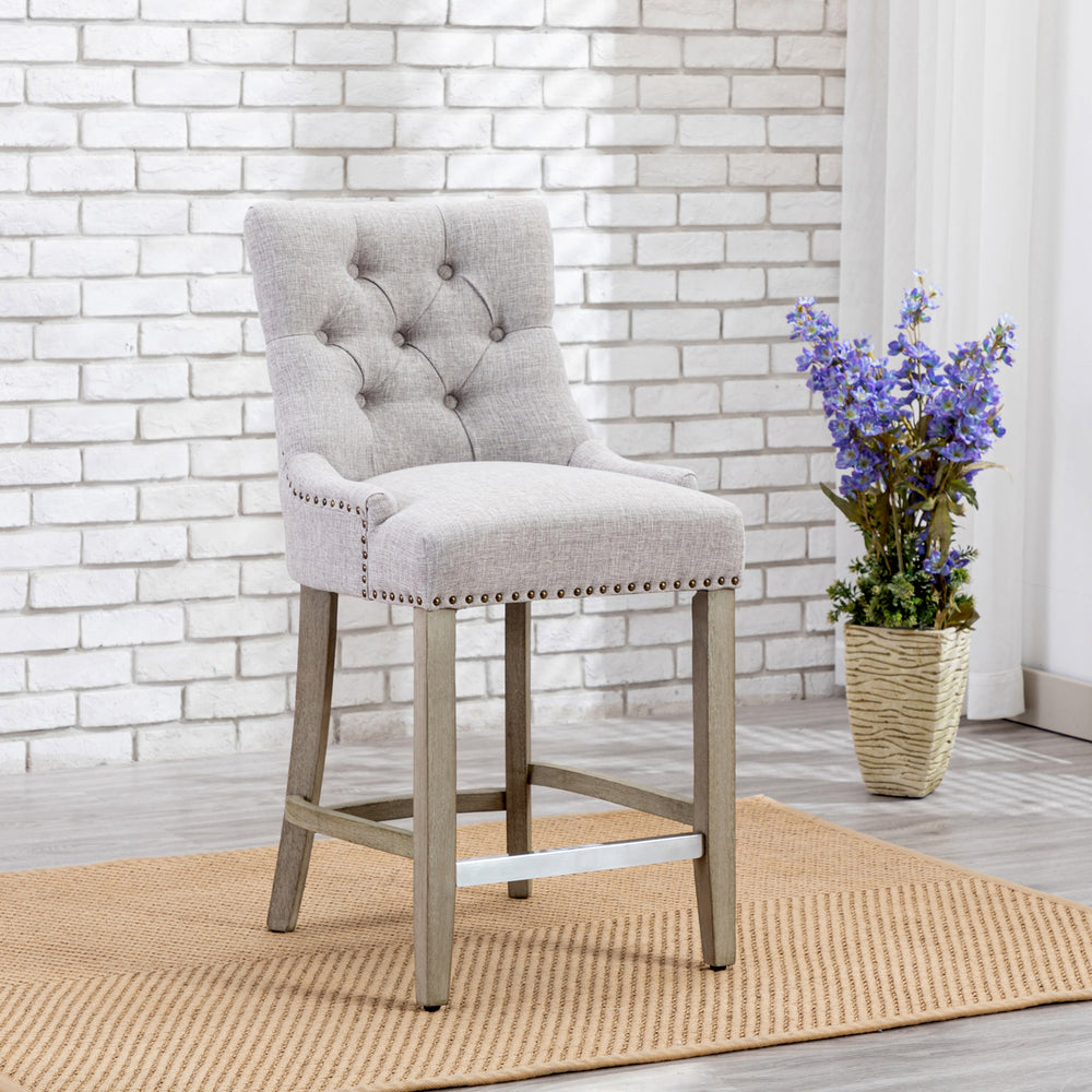 Hayes 24" Upholstered Tufted Wood Counter Stool, Antique Gray