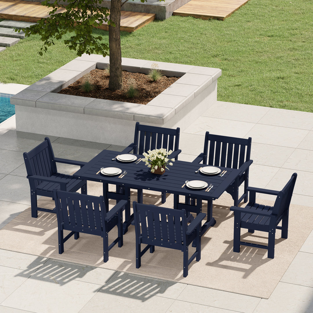 Malibu 7-Piece HDPE Outdoor Dining Patio Table and Chairs Set