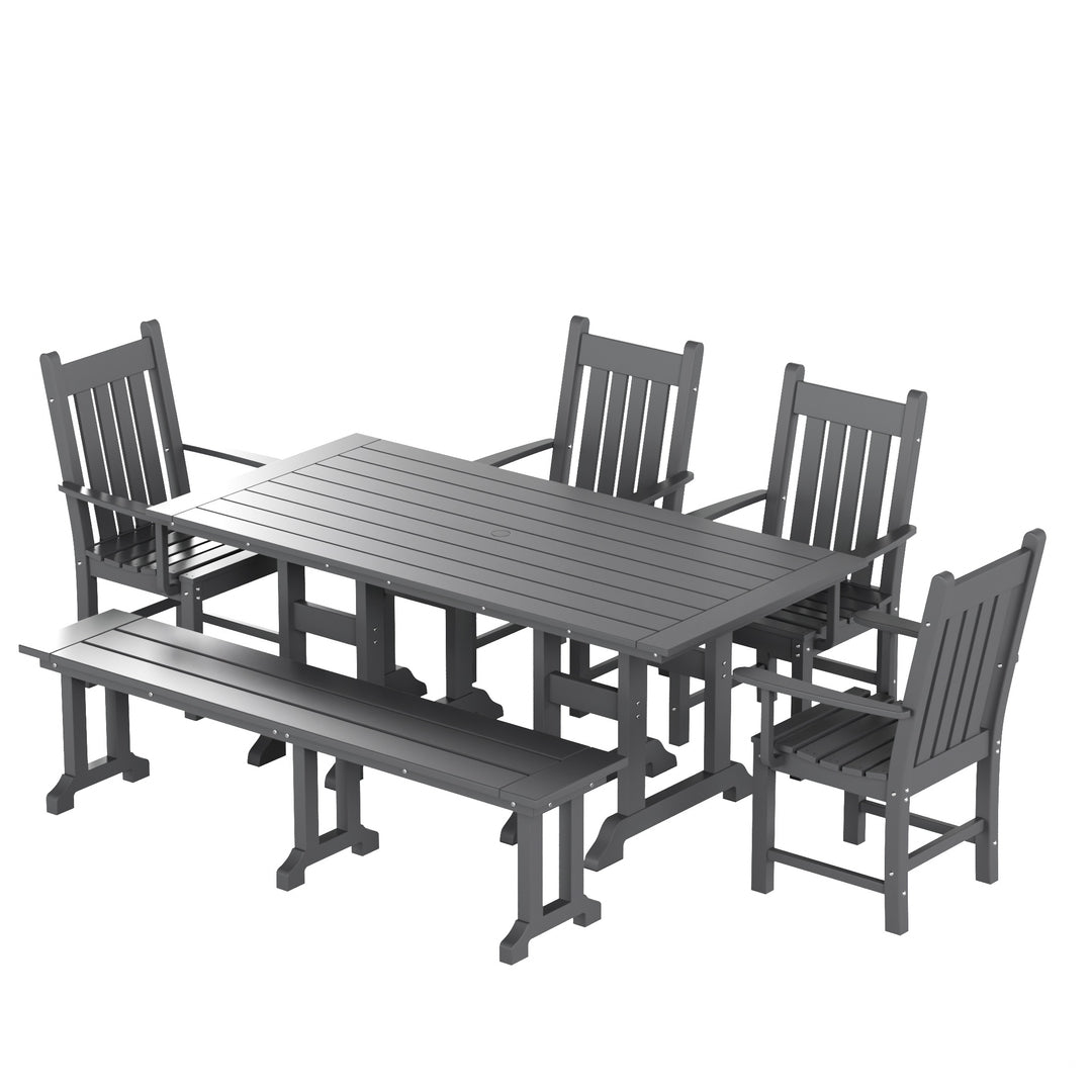 Malibu 6 Piece Outdoor Patio Dining Set Outdoor Table and Bench Armchair Set